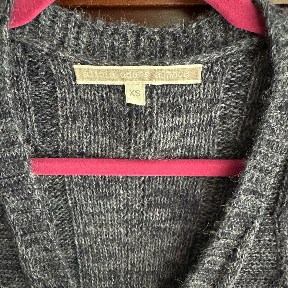 Alicia Adams Alpaca cable cardigan duster in blue 100% baby alpaca - Picture 2 of 10